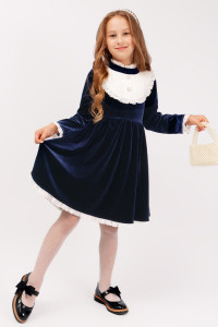 Платье детское SP0077 бархат (последний размер) темно-синий 152