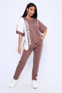 Костюм двойка женский №65057 кулирка (р-ры: 48-70) какао