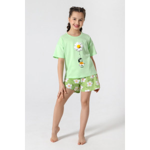 Пижама детская "Ромашка-2" кулирка (р-ры: 116-170) зеленый