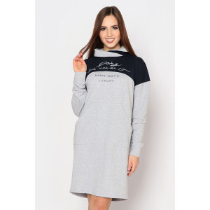 Платье женское "Винтаж" футер (последний размер) серый меланж-темно-синий 58