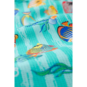 Полотенце банно-пляжное вафельное "Рыбки" голубой