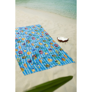 Полотенце банно-пляжное вафельное "Рыбки" синий